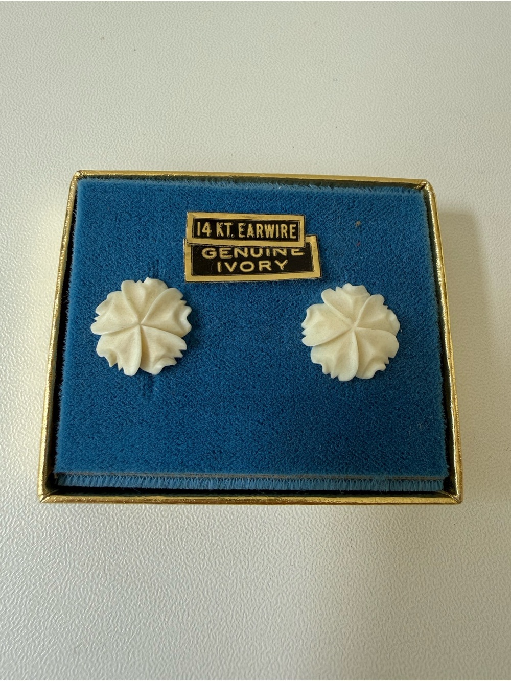 Genuine Ivory Carved Floral Stud Earrings - 14K Earwires